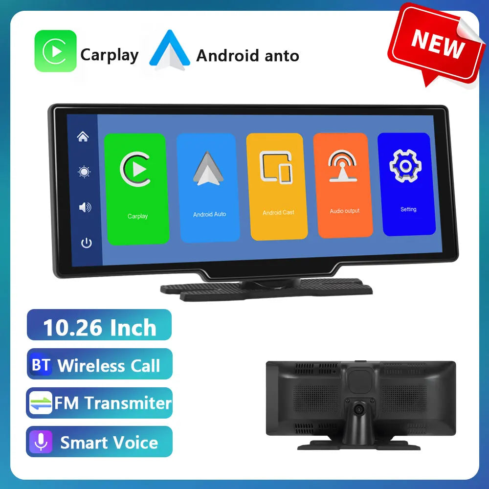 Podofo Wireless Carplay Portable Digital Dashboard Android Auto 10.26 Inch Smart Player With Voice Control 1080P BT TF