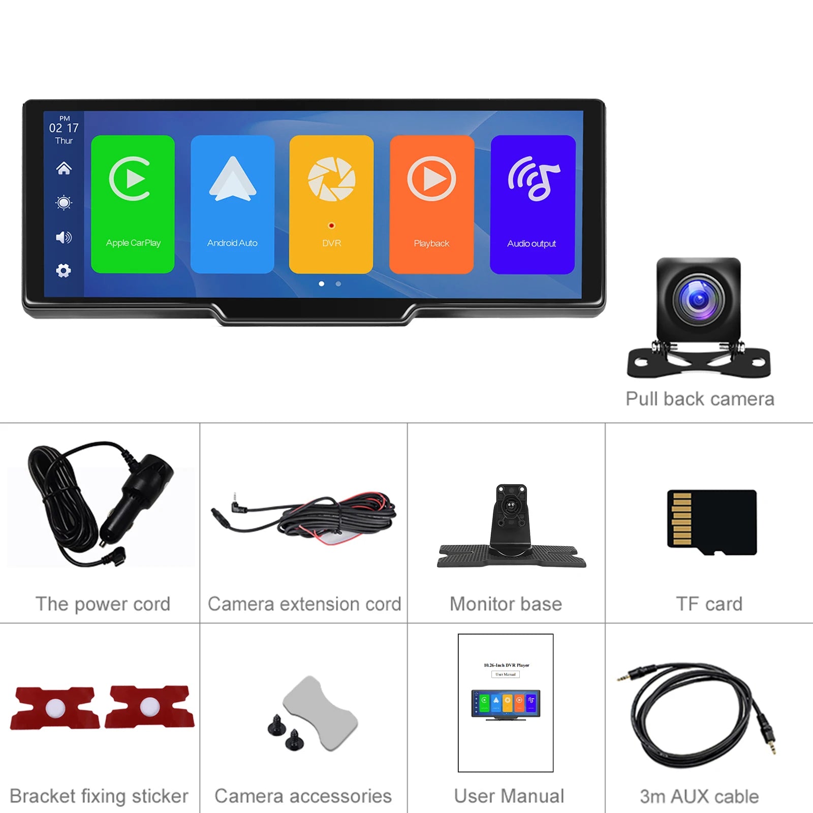 Podofo Wireless Carplay Portable Digital Dashboard Android Auto 10.26 Inch Smart Player With Voice Control 1080P BT TF