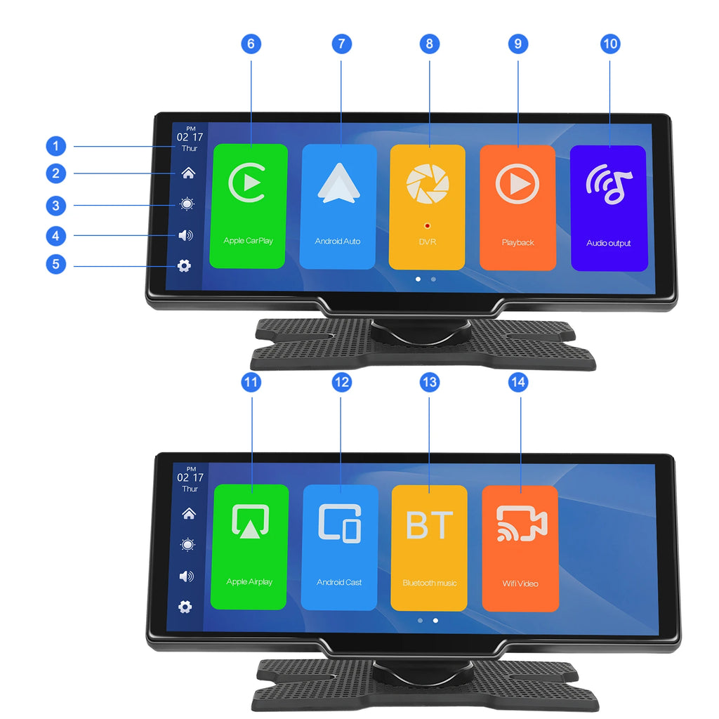 Podofo Wireless Carplay Portable Digital Dashboard Android Auto 10.26 Inch Smart Player With Voice Control 1080P BT TF