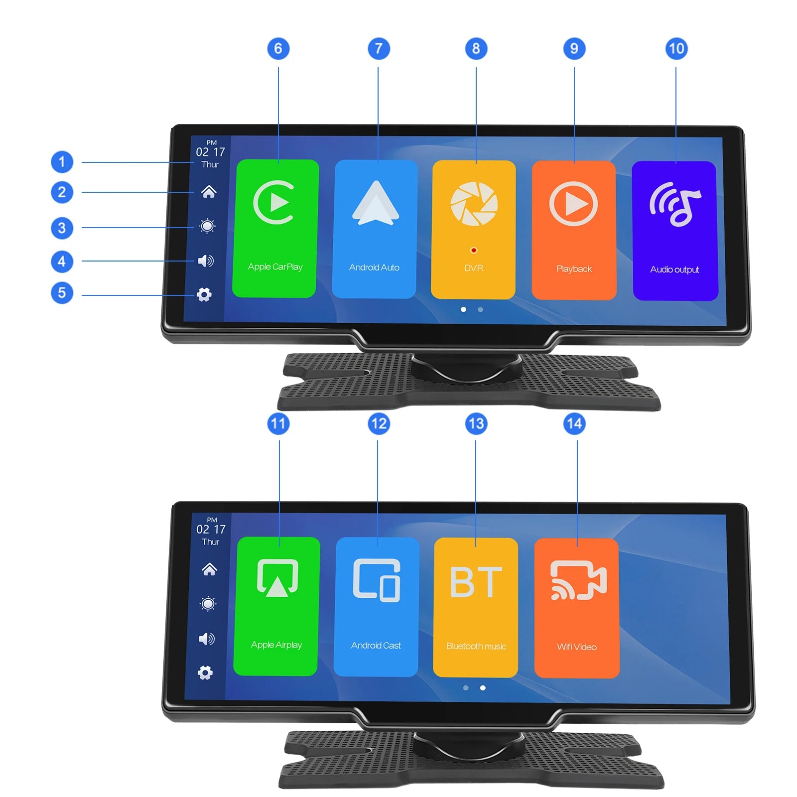 Podofo Wireless Carplay Portable Digital Dashboard Android Auto 10.26 Inch Smart Player With Voice Control 1080P BT TF