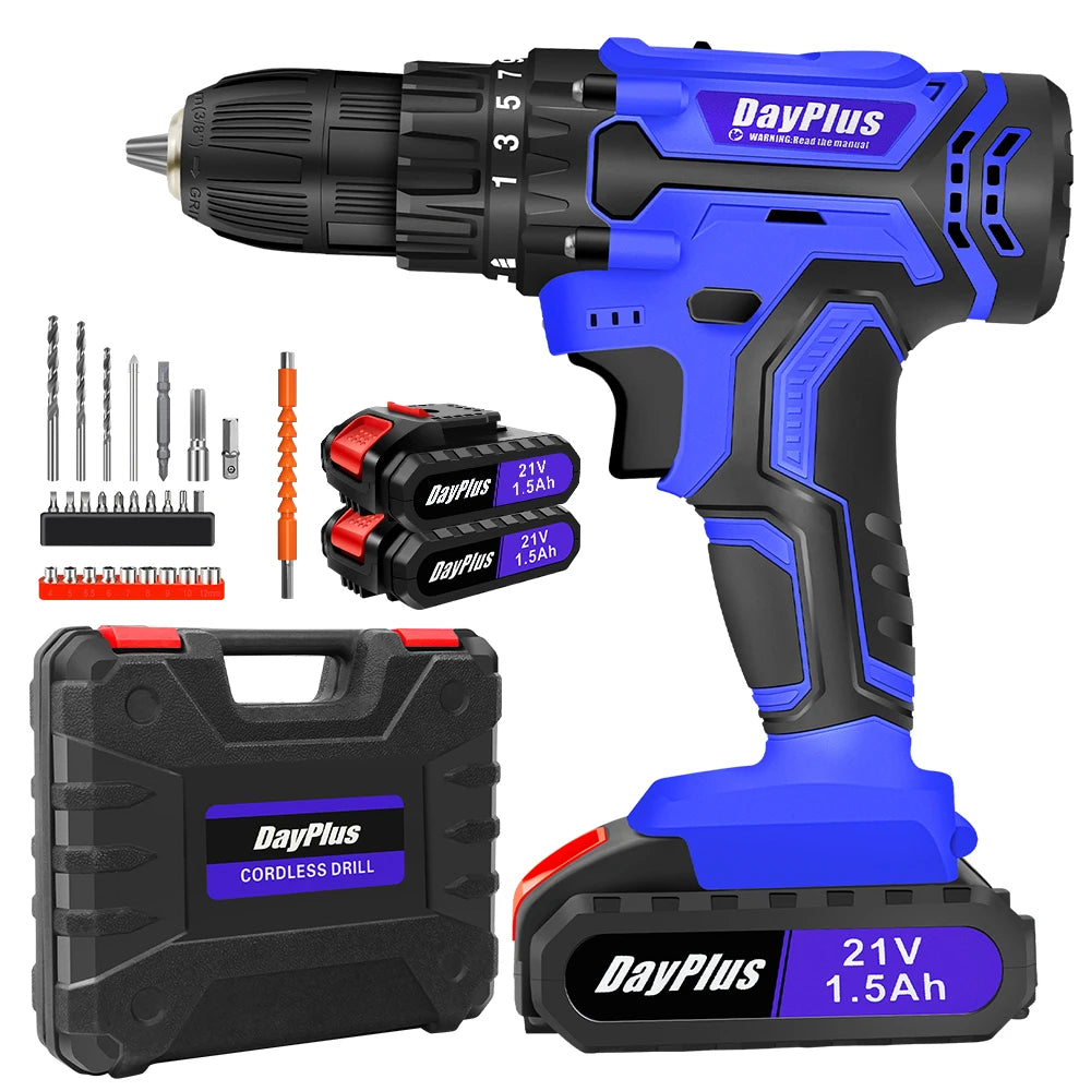 Cordless Drill Kit Electric Screwdriver Kit, 45Nm Cordless Combination Drill, LED Work Light, Home and Garden DIY Project Kit