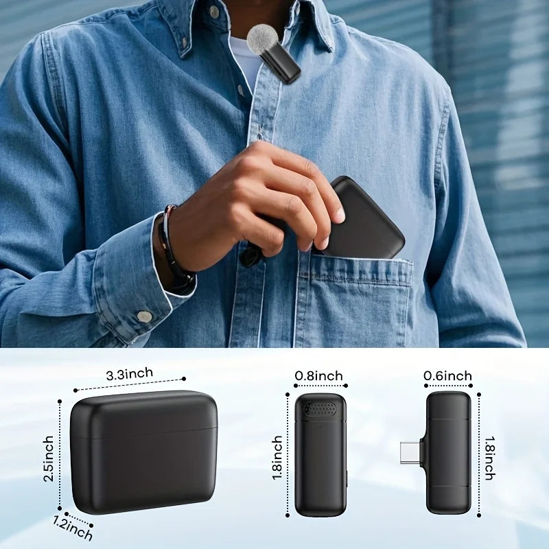 Wireless Lavalier Microphone with Charging Case Windproof Fleece Suitable for Phones Laptop Devices with Noise canceling MIC