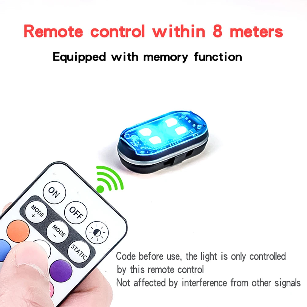 2/4pcs Wireless LED Strobe Lights Car Decor Atmosphere Light, 8 Colors Rechargeable Led Lights Anti-Collision LED Warning Light