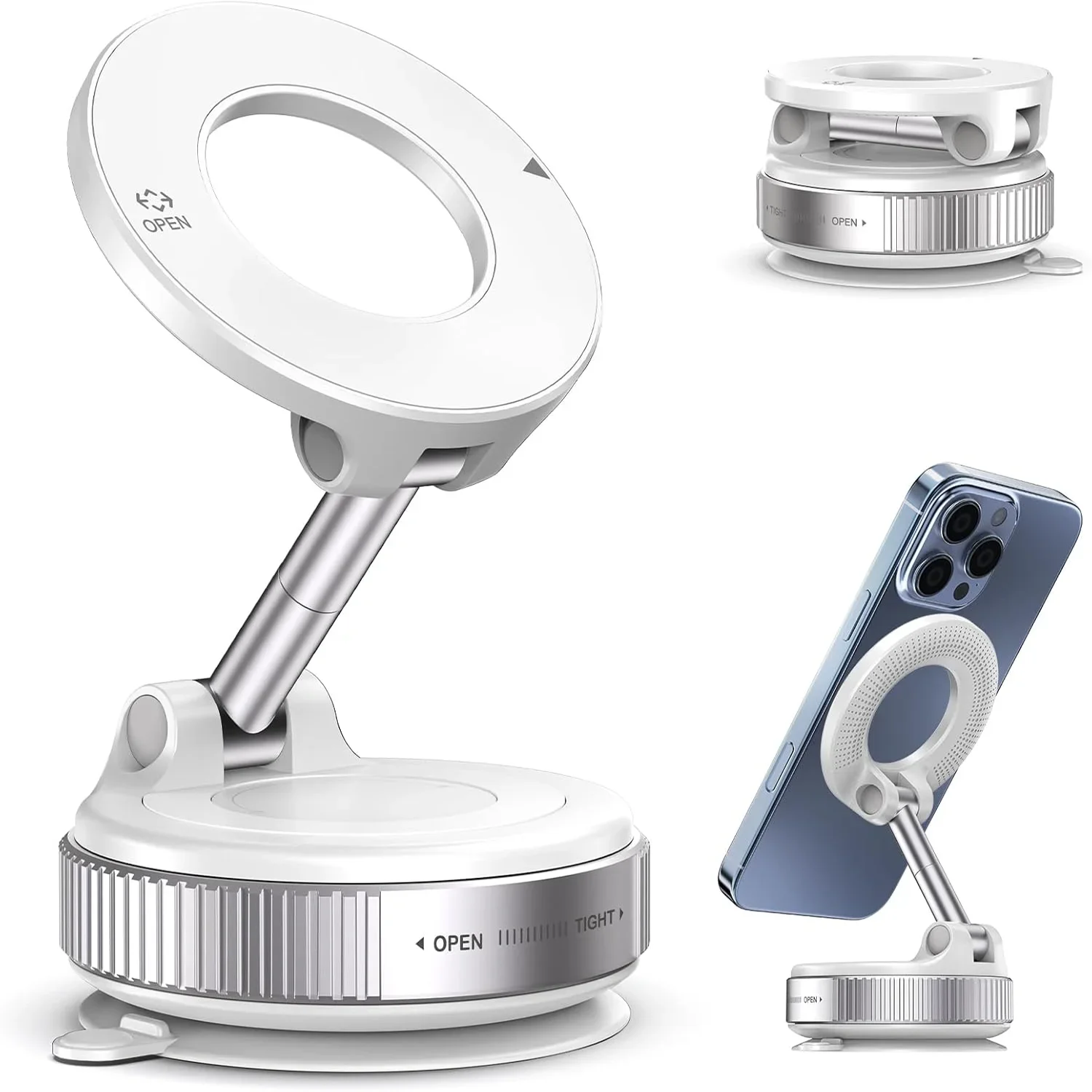 Upgraded 360° Vacuum Magnetic Phone Holder, Magnetic Car Phone Mount, Hands-Free Suction Cup Phone Holder for Car/Gym/Mirror