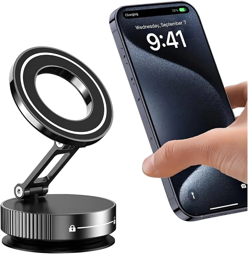 Upgraded 360° Vacuum Magnetic Phone Holder, Magnetic Car Phone Mount, Hands-Free Suction Cup Phone Holder for Car/Gym/Mirror