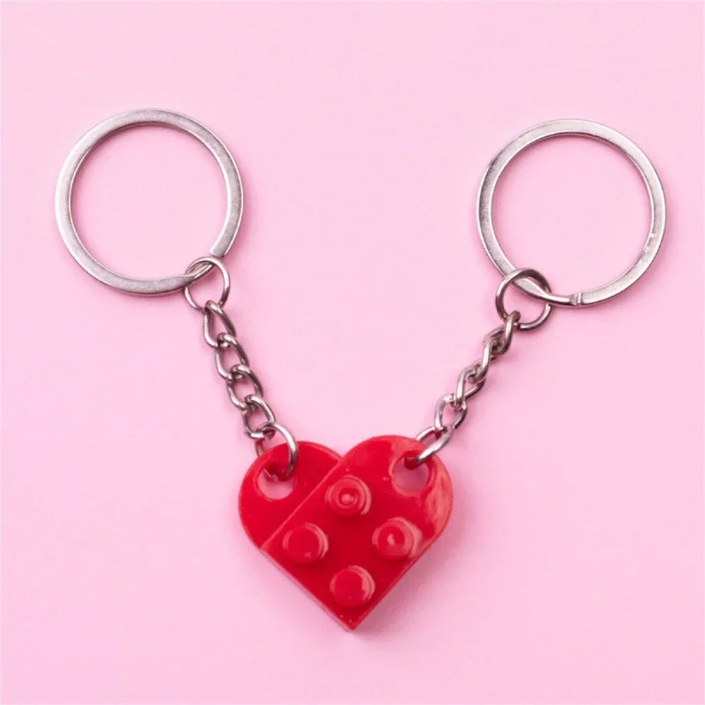 New Brick Keychain for Couples Friendship 2pcs Matching Heart Colorful Keyring Set for Girlfriend Boyfriend Valentine's Day Gift