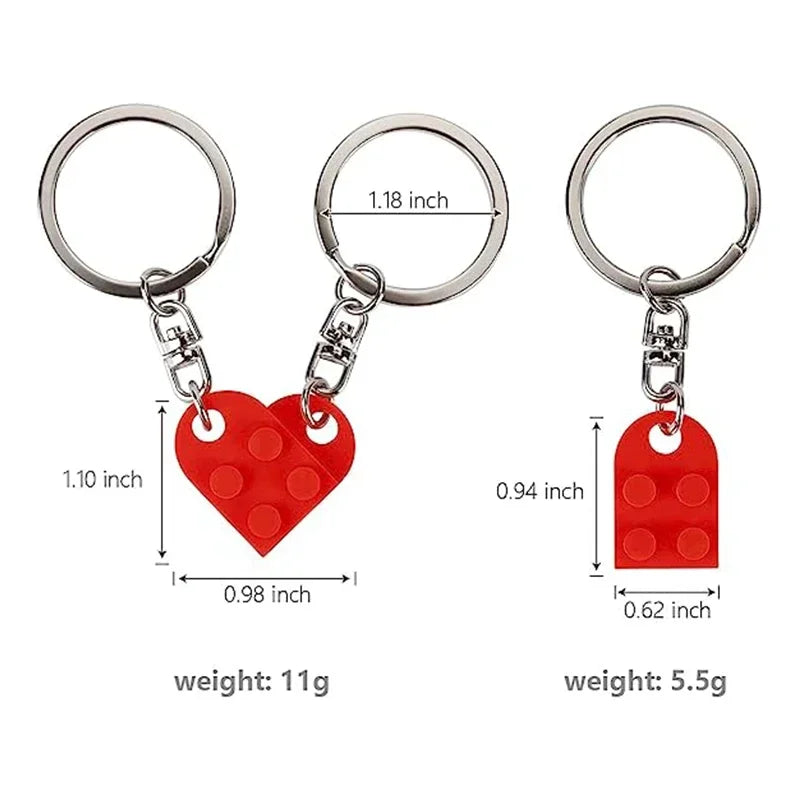 New Brick Keychain for Couples Friendship 2pcs Matching Heart Colorful Keyring Set for Girlfriend Boyfriend Valentine's Day Gift