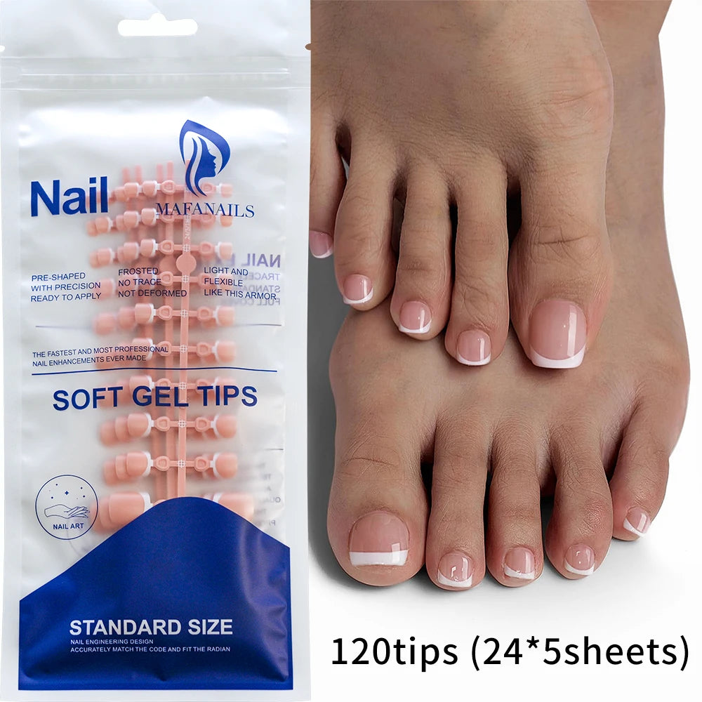 120pcs Short Square False Toe Nail Tips Pink French Soft Gel Press On Toenails White Edge Fake Toe nails Full Cover Toe Nail Tip