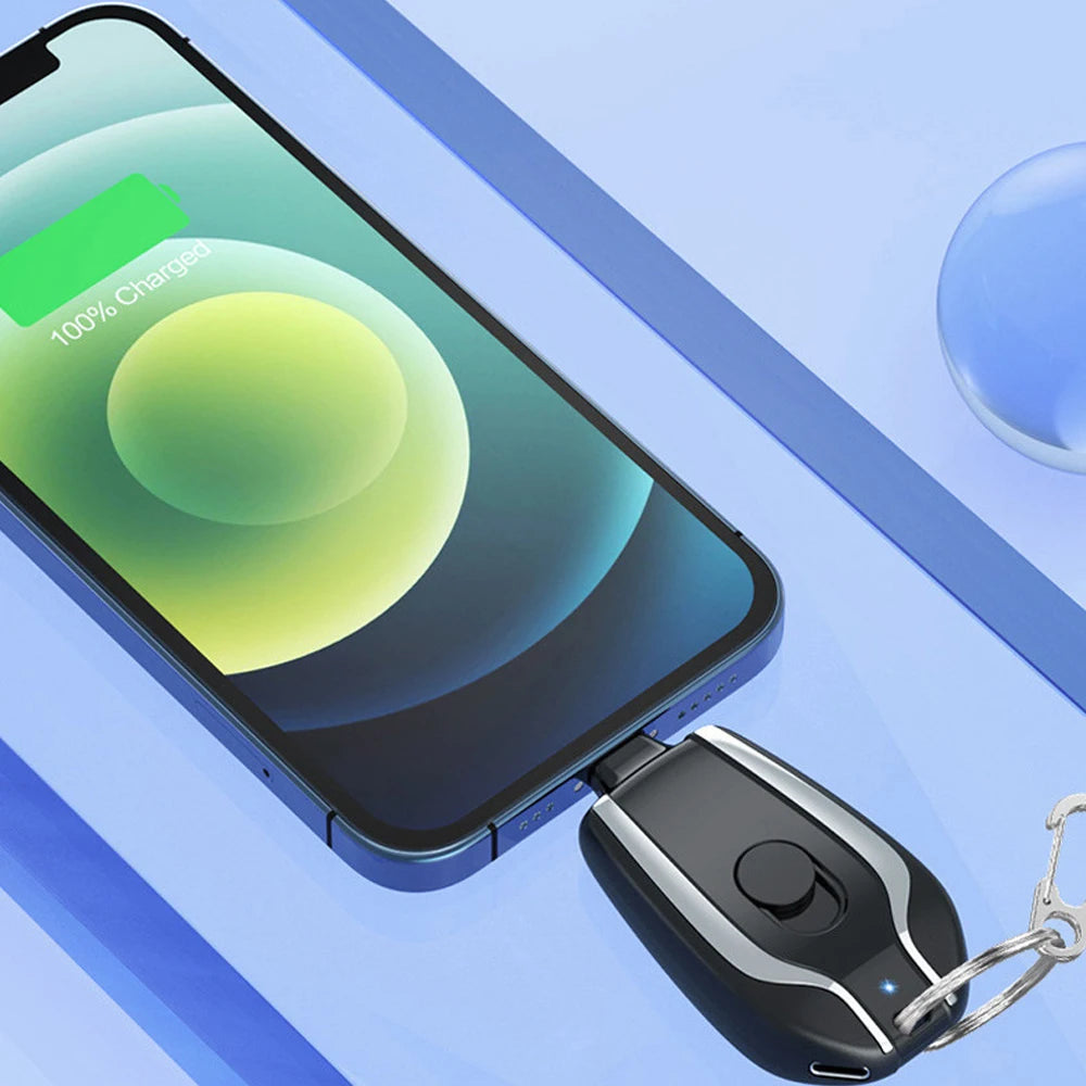 1500mAh Mini Keychain Charger Power Emergency Pod With Type-C Ultra-Compact Mini Battery Pack Fast Charging Backup Power Bank