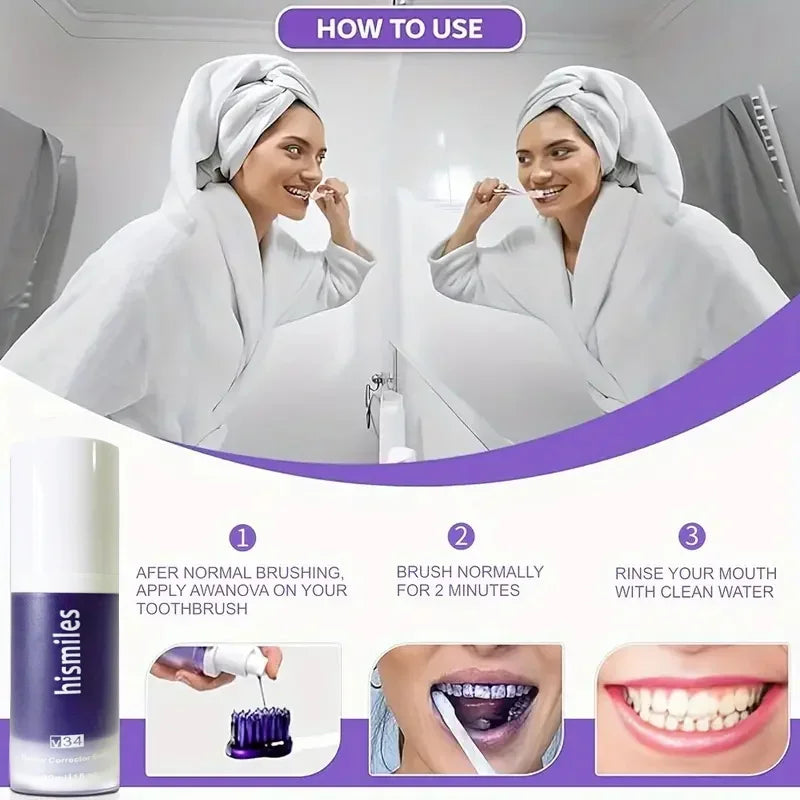 Purple Whitening Toothpaste Deep Cleaning Stain Removal Dentifrice Freshing Breath Oral Care Essentials for Home Daily Life 30ml