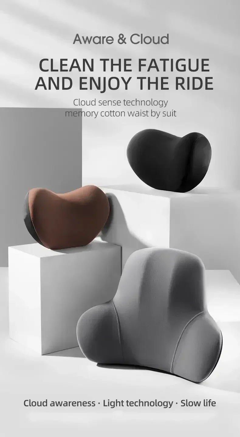 Car Memory Foam Lumbar Support Cushion, Polyester Fabric, Anti-Slip, Washable, Ergonomic Design, Slow Rebound Memory Material