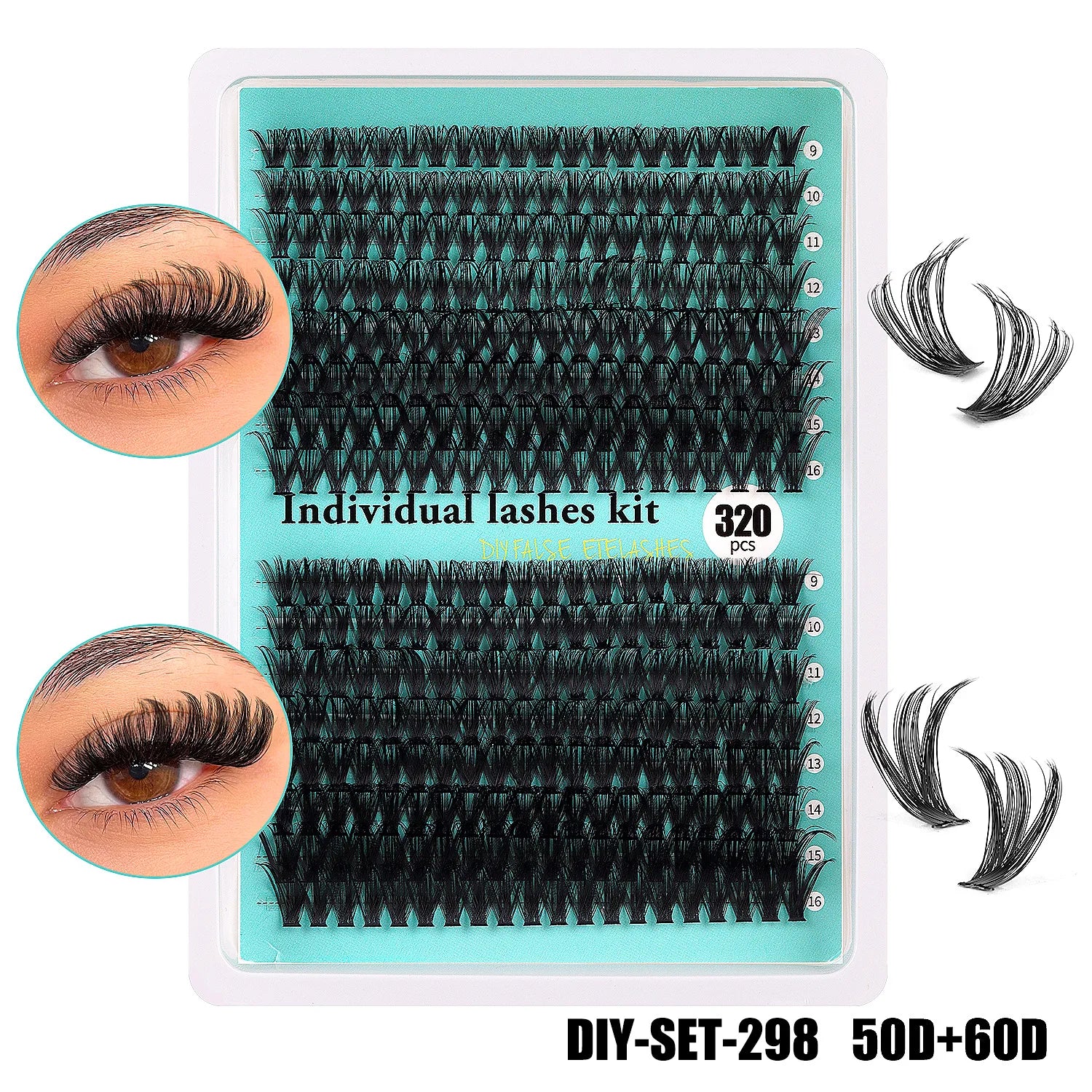 QSTY False eyelashes Cluster Lashes Kit Fluffy Individual Lashes Volume Mixed Tray Faux Mink Lashes Eyelash Extension Makeup