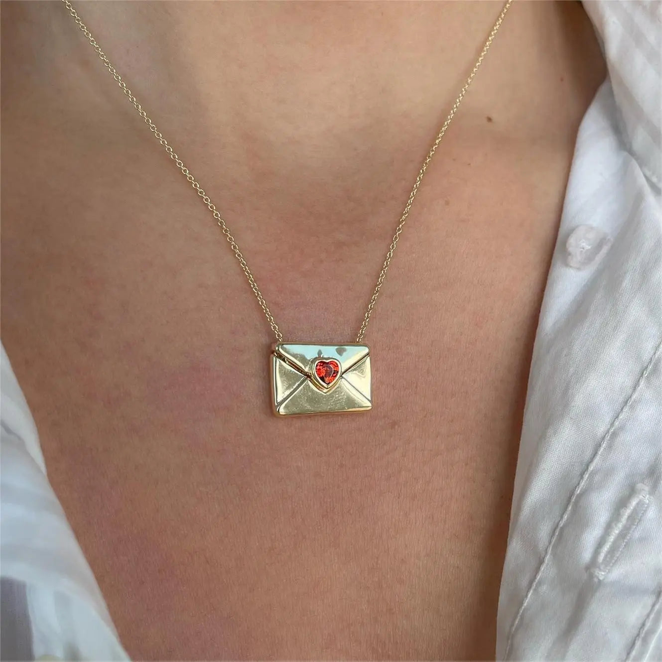 Vintage Heart Zircon Lettering I Love You Square Metal Pendant Openable Envelope Necklace Stainless Steel Choker Collar Jewelry