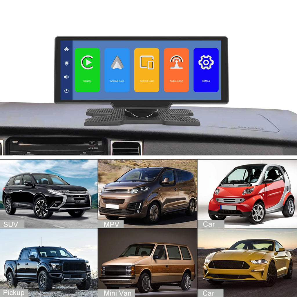 Podofo Wireless Carplay Portable Digital Dashboard Android Auto 10.26 Inch Smart Player With Voice Control 1080P BT TF
