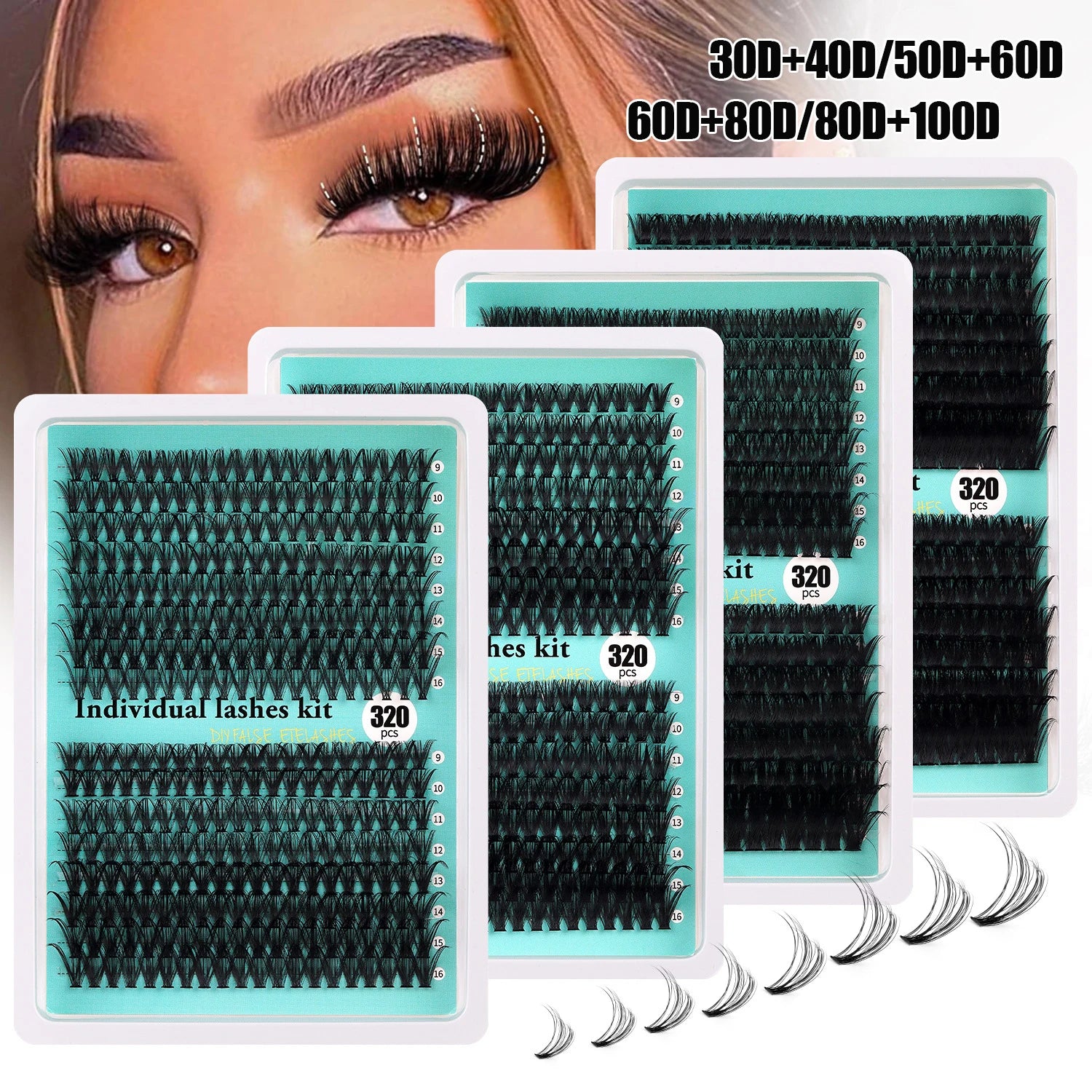 QSTY False eyelashes Cluster Lashes Kit Fluffy Individual Lashes Volume Mixed Tray Faux Mink Lashes Eyelash Extension Makeup