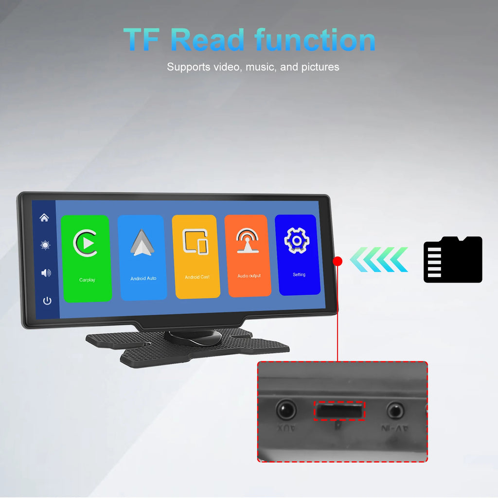 Podofo Wireless Carplay Portable Digital Dashboard Android Auto 10.26 Inch Smart Player With Voice Control 1080P BT TF