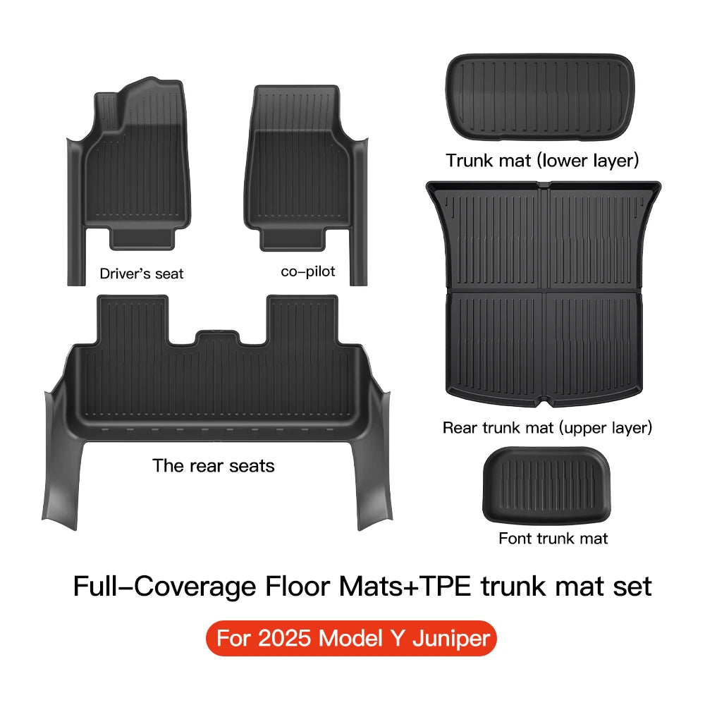 YZ for Tesla Model Y Juniper 2026 Floor Mats with Door Sill Protection Strips All-weather Floor Liner Cargo Mat Trunk Backrest