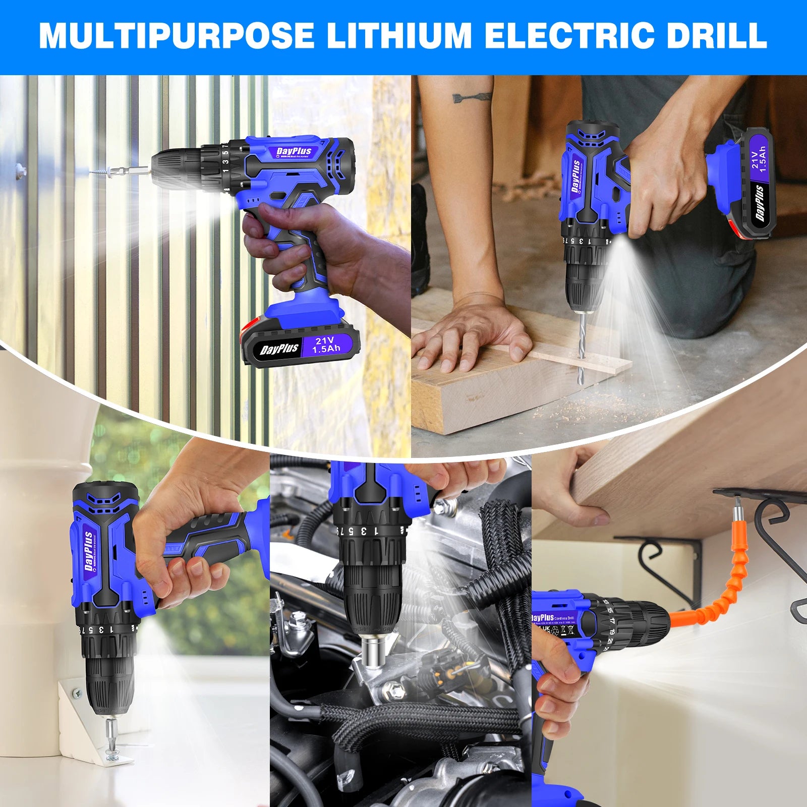 Cordless Drill Kit Electric Screwdriver Kit, 45Nm Cordless Combination Drill, LED Work Light, Home and Garden DIY Project Kit