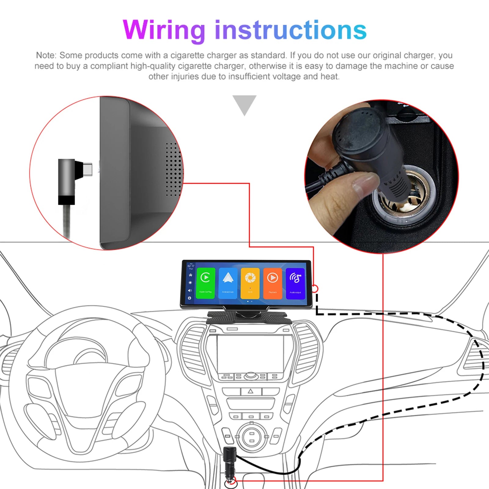 Podofo Wireless Carplay Portable Digital Dashboard Android Auto 10.26 Inch Smart Player With Voice Control 1080P BT TF
