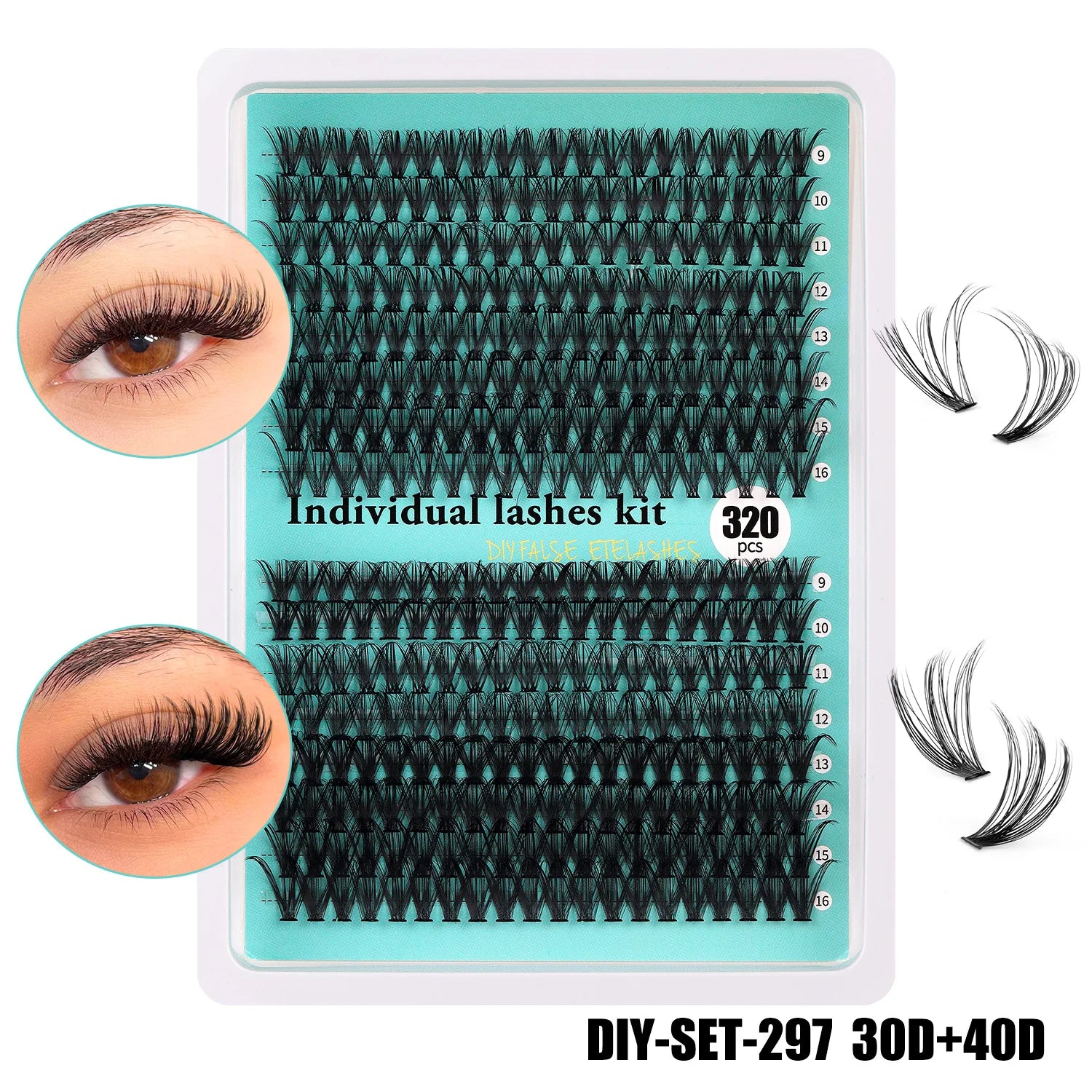 QSTY False eyelashes Cluster Lashes Kit Fluffy Individual Lashes Volume Mixed Tray Faux Mink Lashes Eyelash Extension Makeup