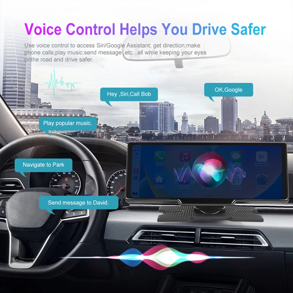 Podofo Wireless Carplay Portable Digital Dashboard Android Auto 10.26 Inch Smart Player With Voice Control 1080P BT TF