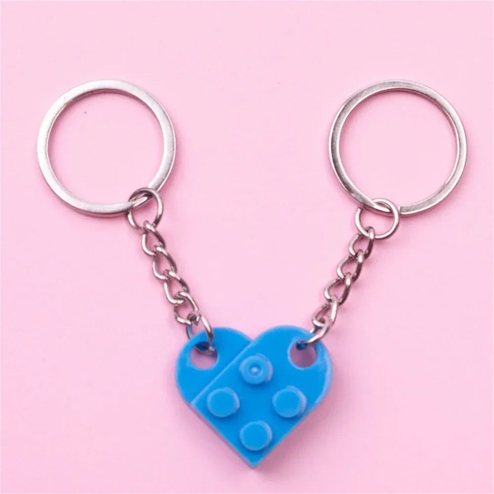 New Brick Keychain for Couples Friendship 2pcs Matching Heart Colorful Keyring Set for Girlfriend Boyfriend Valentine's Day Gift