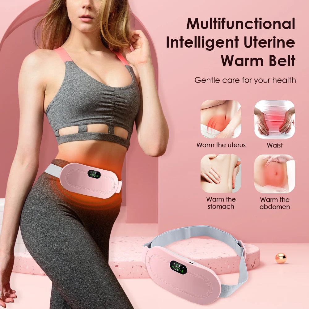 Electric Waist Massage Period Cramp Massager Vibrating Heating Belt for Menstrual Waist Stomach Abdominal Warm Palace Belt
