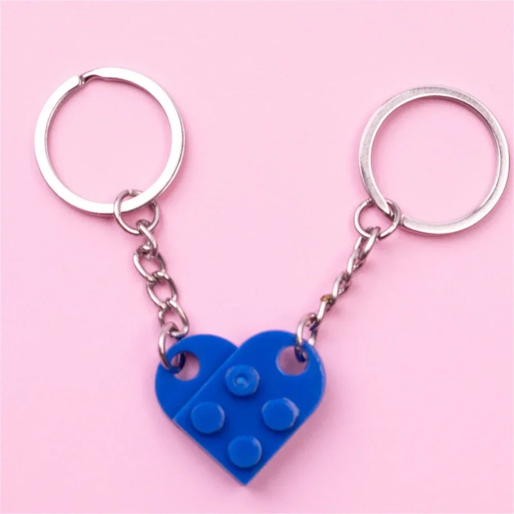 New Brick Keychain for Couples Friendship 2pcs Matching Heart Colorful Keyring Set for Girlfriend Boyfriend Valentine's Day Gift