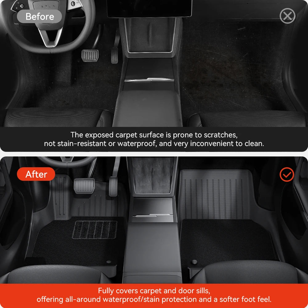 YZ for Tesla Model Y Juniper 2026 Floor Mats with Door Sill Protection Strips All-weather Floor Liner Cargo Mat Trunk Backrest