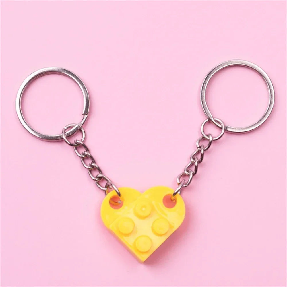New Brick Keychain for Couples Friendship 2pcs Matching Heart Colorful Keyring Set for Girlfriend Boyfriend Valentine's Day Gift