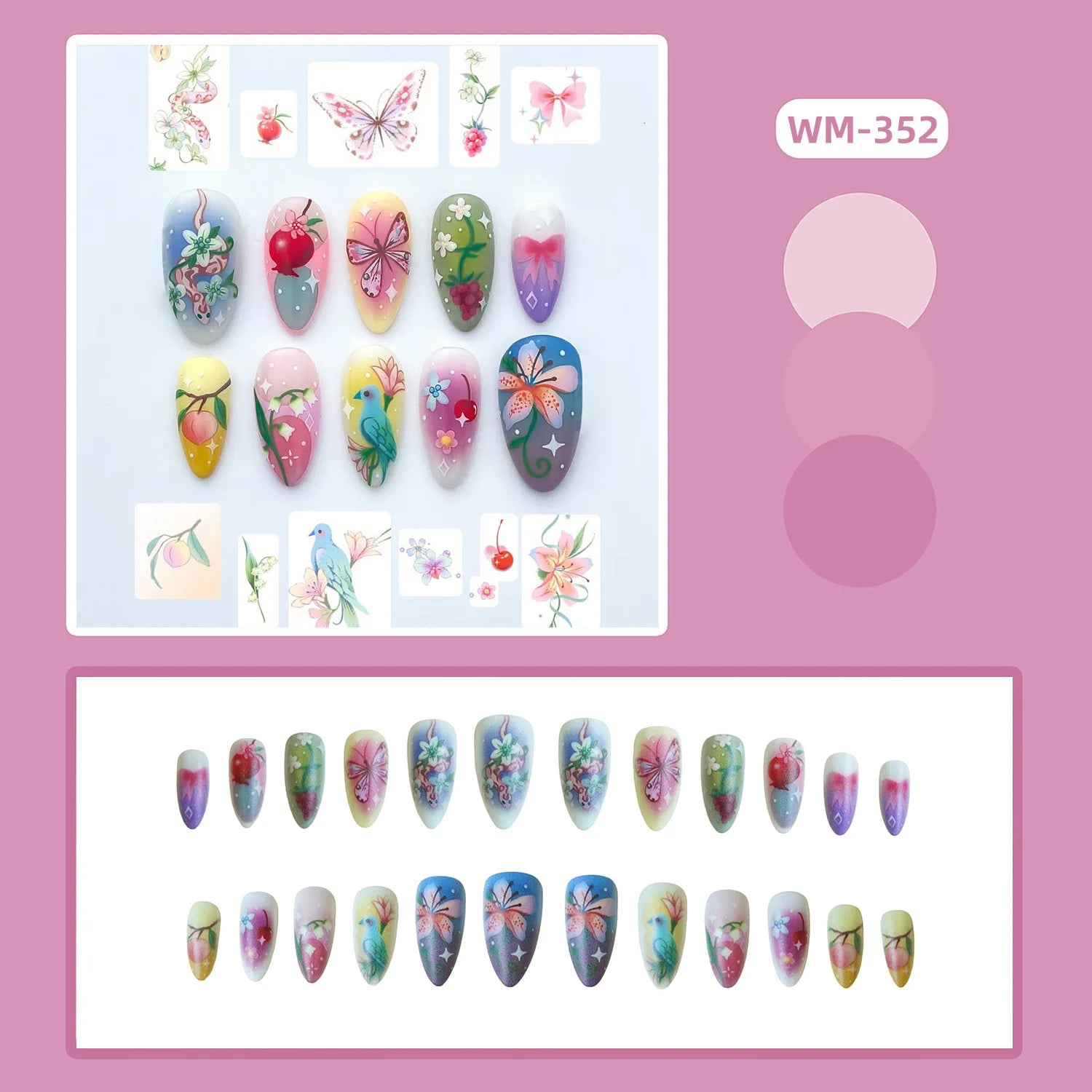 24pcs White Flower Fake Nail Tips Ins Yellow Pink Blush False Nails Wearable Full Cover European Almond Shaped Press on Nails