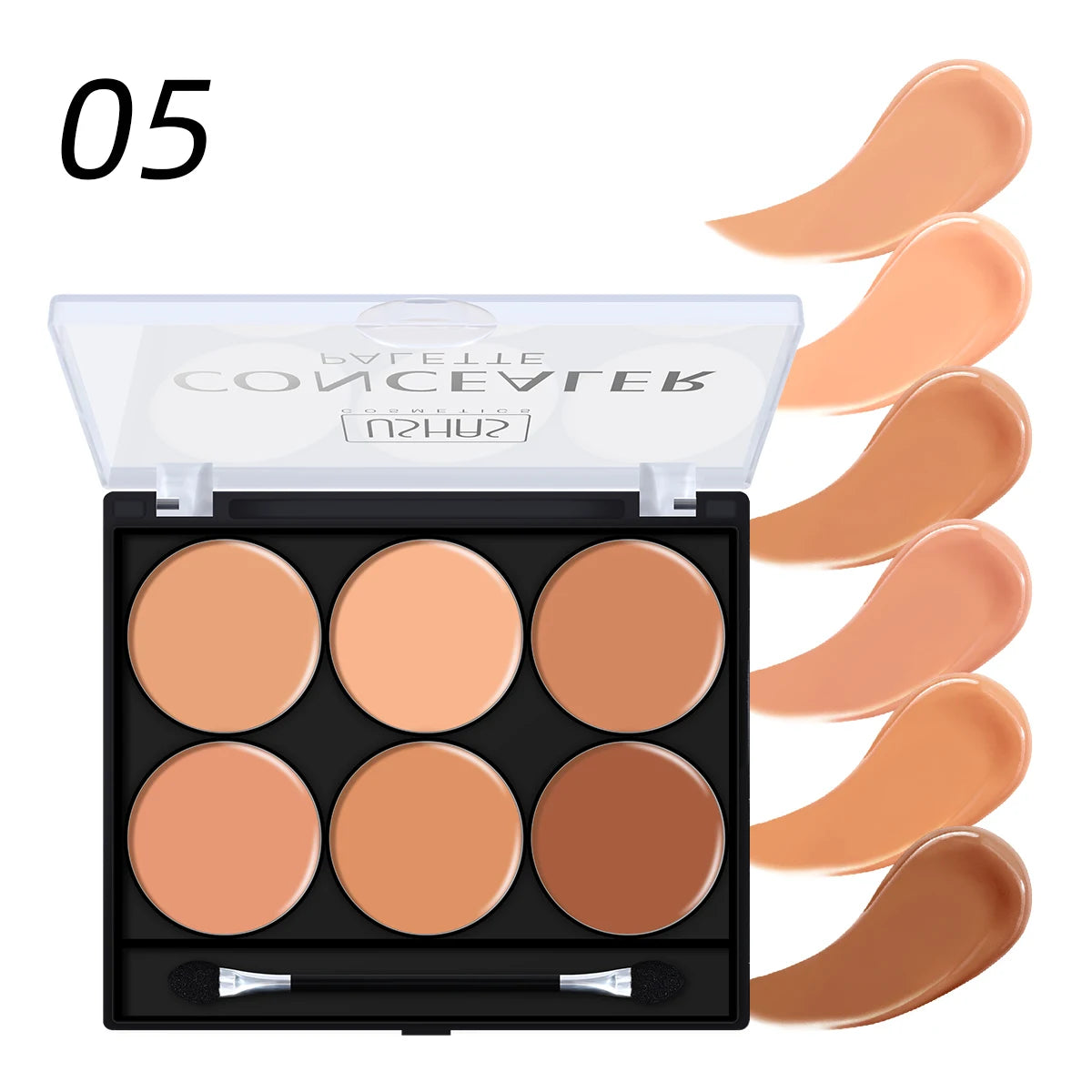 USHAS 6-Color Concealer Palette, Cover Spots Dark Circles, Moist Non-Caking, Contour Brighten, For Beginners Daily Makeup