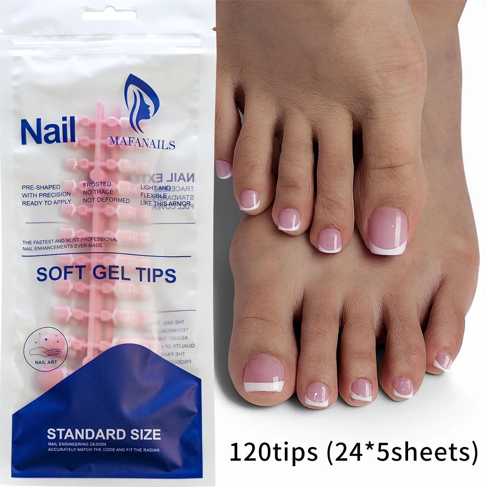 120pcs Short Square False Toe Nail Tips Pink French Soft Gel Press On Toenails White Edge Fake Toe nails Full Cover Toe Nail Tip