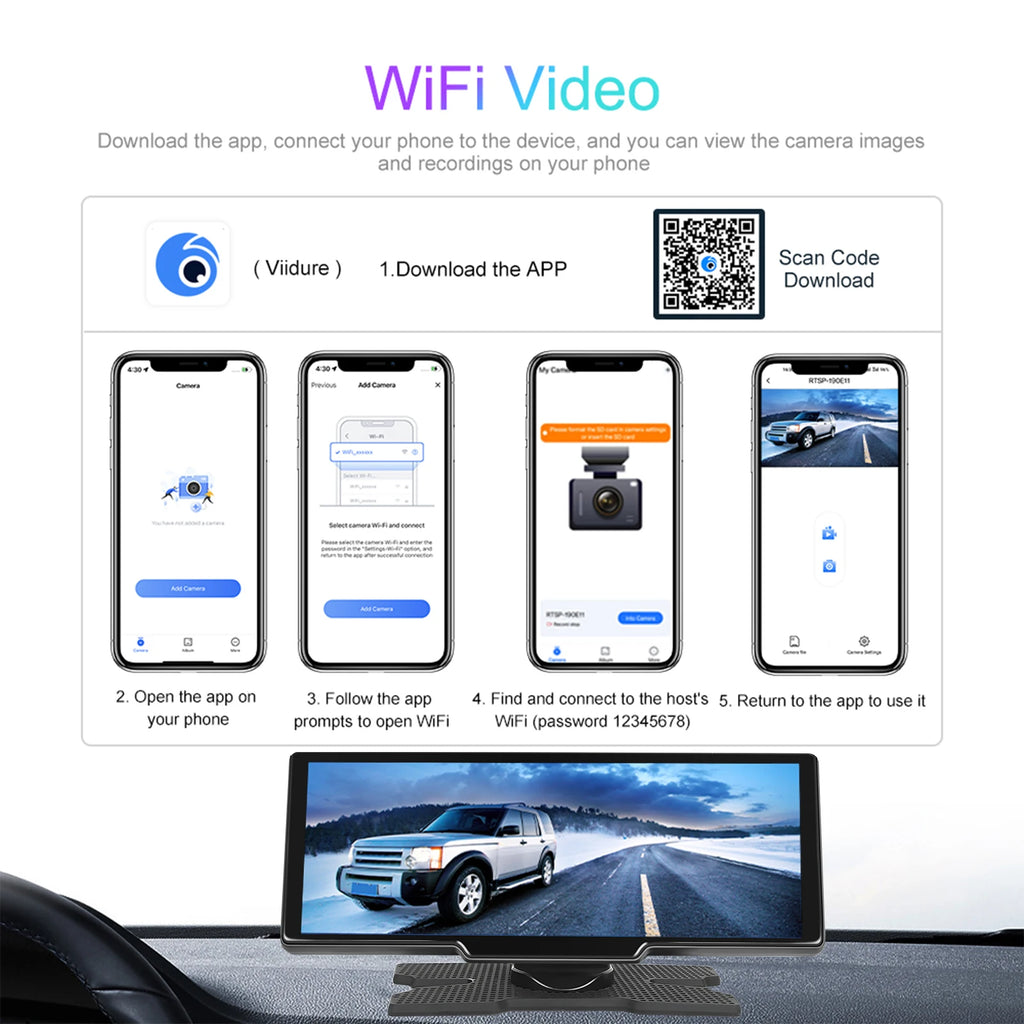 Podofo Wireless Carplay Portable Digital Dashboard Android Auto 10.26 Inch Smart Player With Voice Control 1080P BT TF