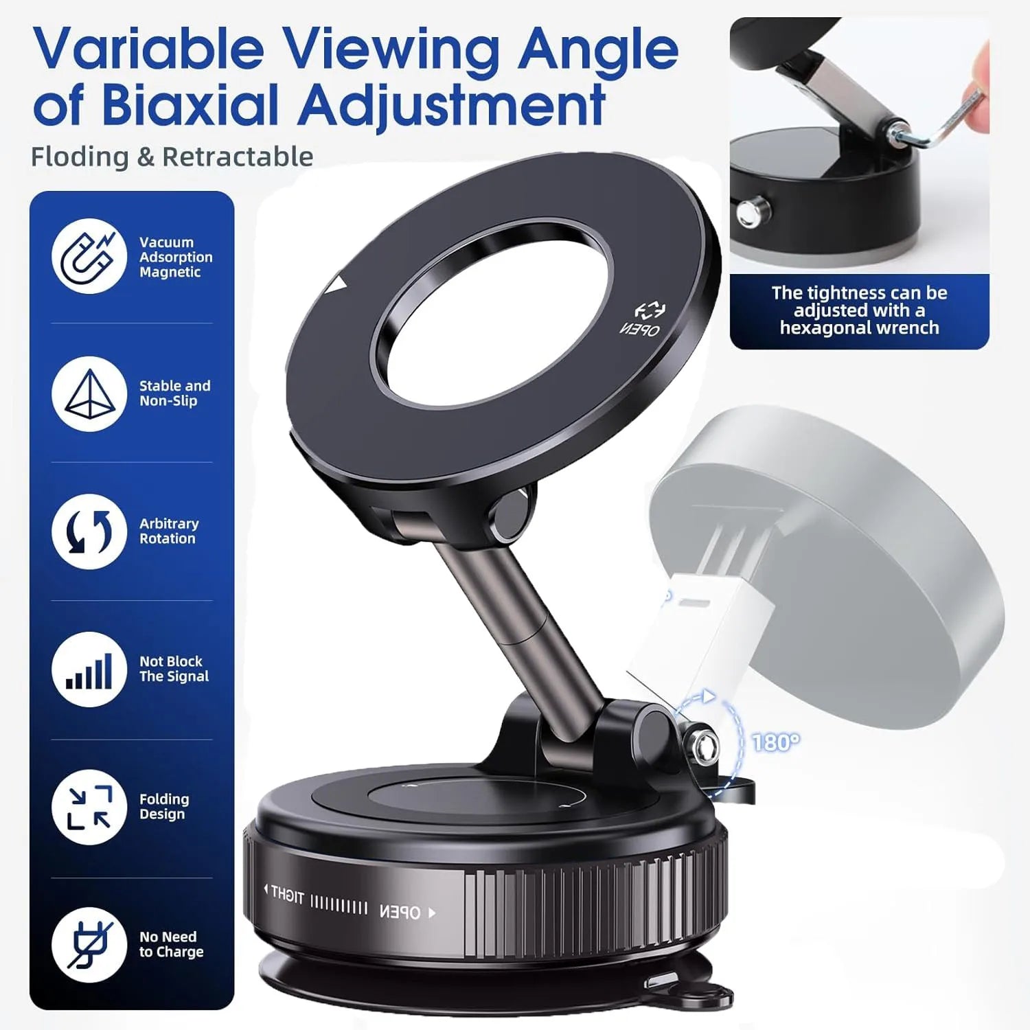 Upgraded 360° Vacuum Magnetic Phone Holder, Magnetic Car Phone Mount, Hands-Free Suction Cup Phone Holder for Car/Gym/Mirror