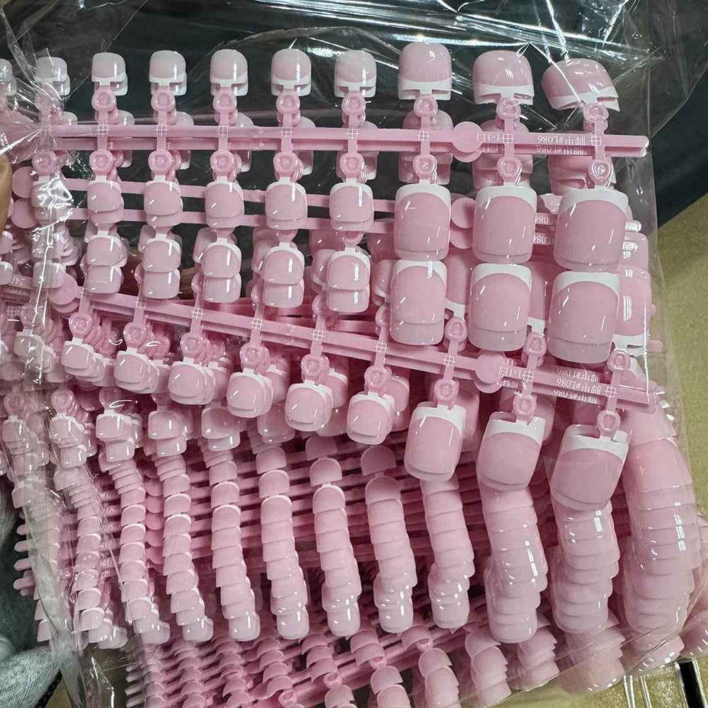 120pcs Short Square False Toe Nail Tips Pink French Soft Gel Press On Toenails White Edge Fake Toe nails Full Cover Toe Nail Tip