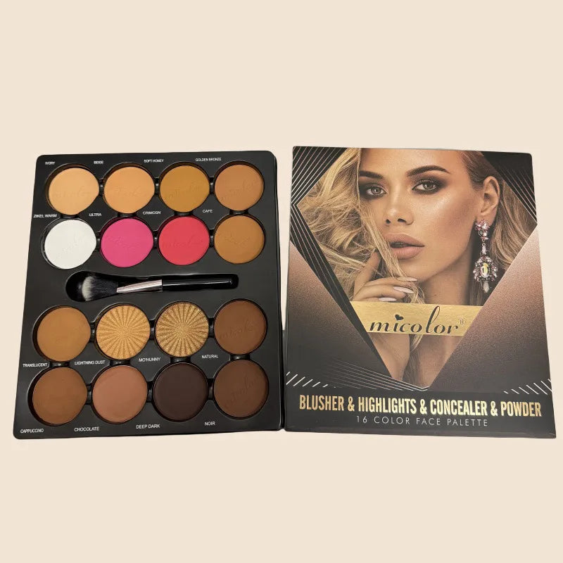 16-Color Blush Three-dimensional Grooming Nose Shadow Highlight Brightening Pearlescent Earth Color Wheat Bronze Contour Palette