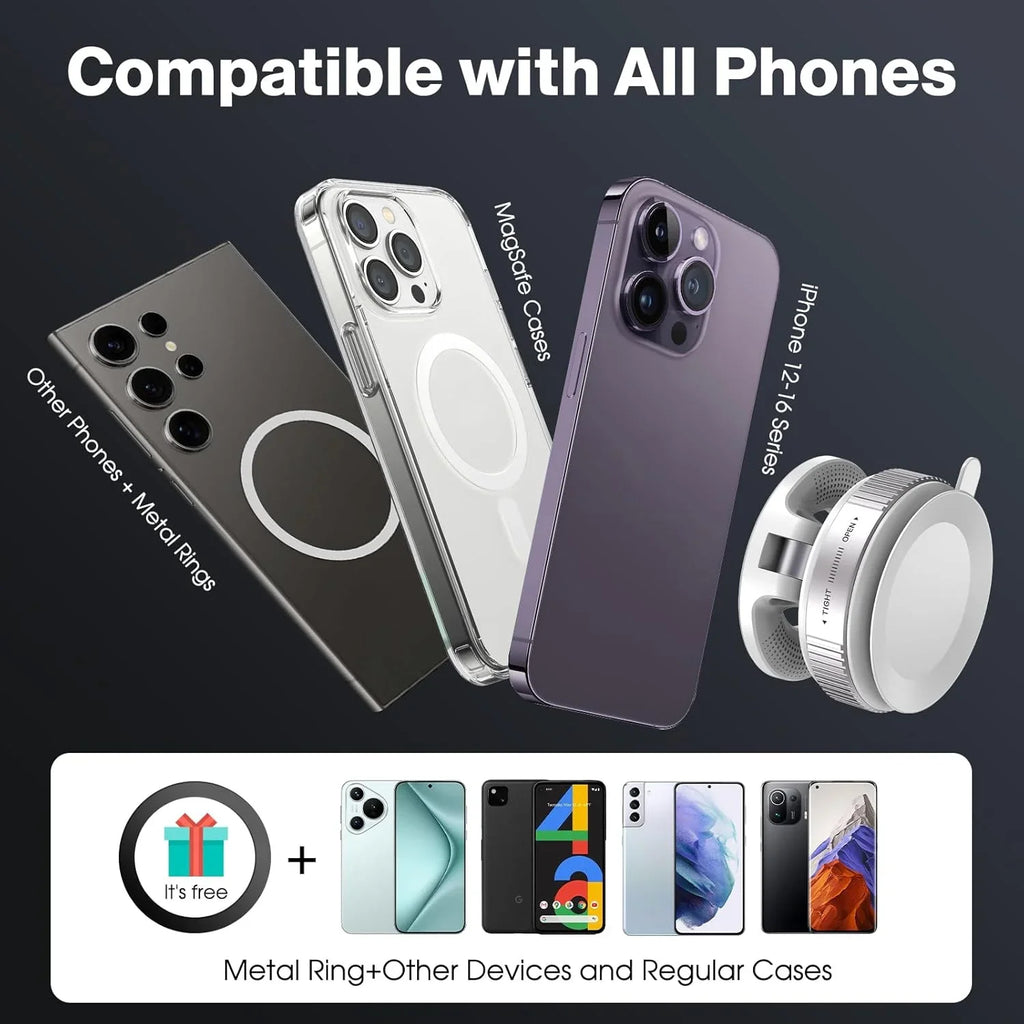 Upgraded 360° Vacuum Magnetic Phone Holder, Magnetic Car Phone Mount, Hands-Free Suction Cup Phone Holder for Car/Gym/Mirror