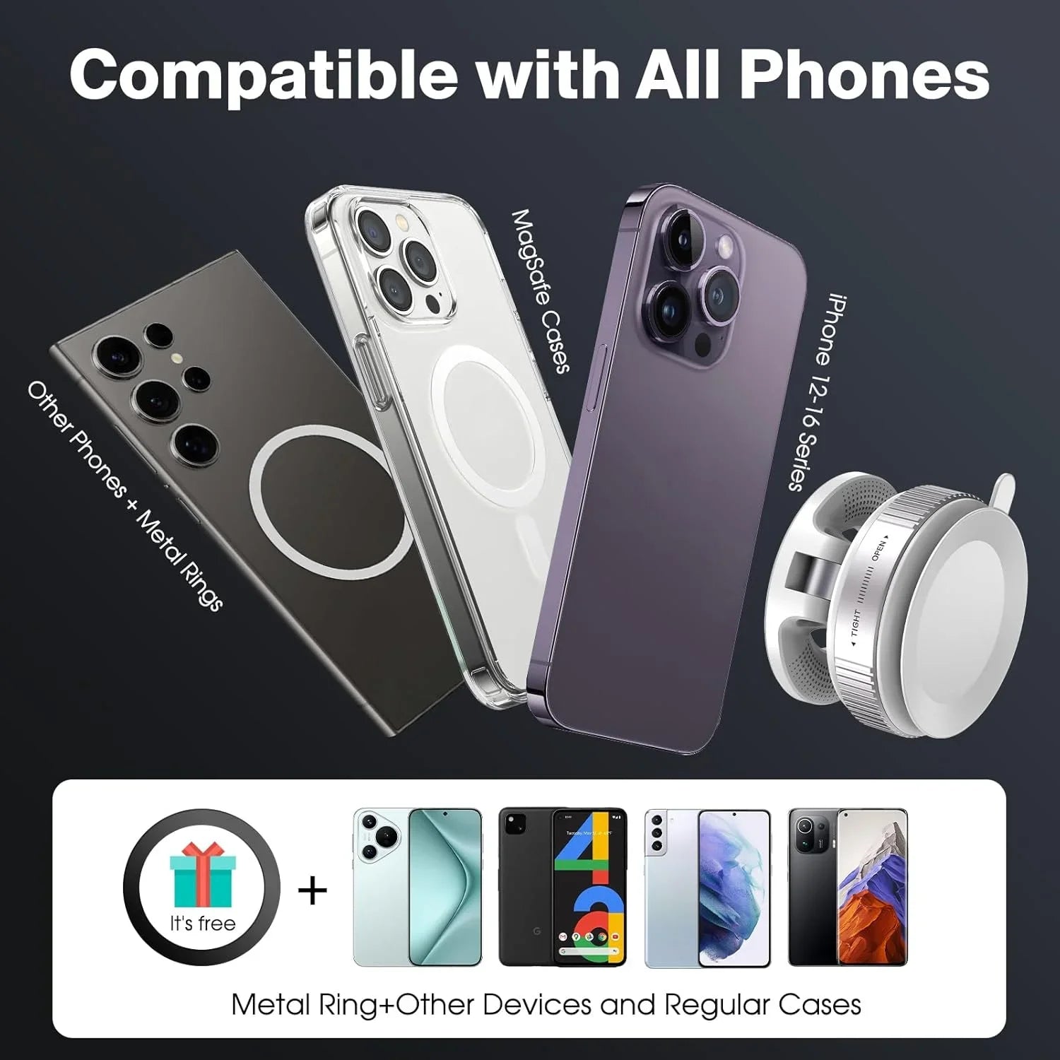Upgraded 360° Vacuum Magnetic Phone Holder, Magnetic Car Phone Mount, Hands-Free Suction Cup Phone Holder for Car/Gym/Mirror