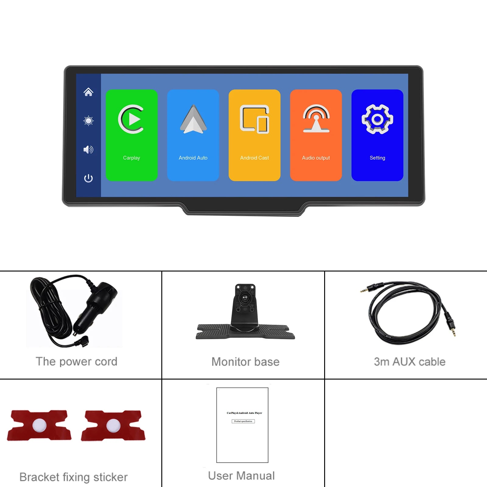 Podofo Wireless Carplay Portable Digital Dashboard Android Auto 10.26 Inch Smart Player With Voice Control 1080P BT TF