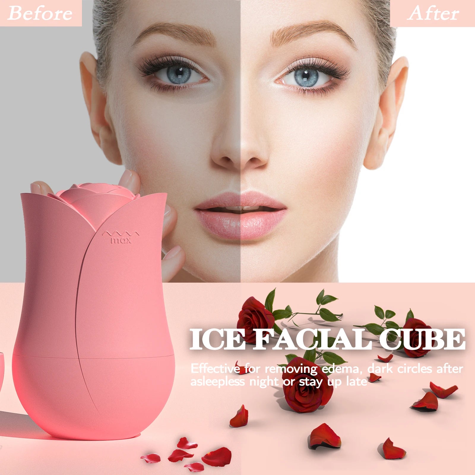 1pc Rose Shape Ice Roller for Face Portable Reusable Cold Compress Massager to Eliminate Morning Facial Puffiness Easy Usage