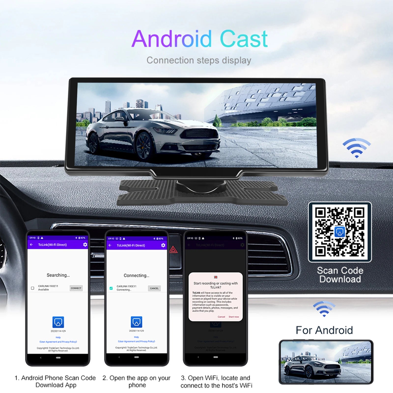 Podofo Wireless Carplay Portable Digital Dashboard Android Auto 10.26 Inch Smart Player With Voice Control 1080P BT TF