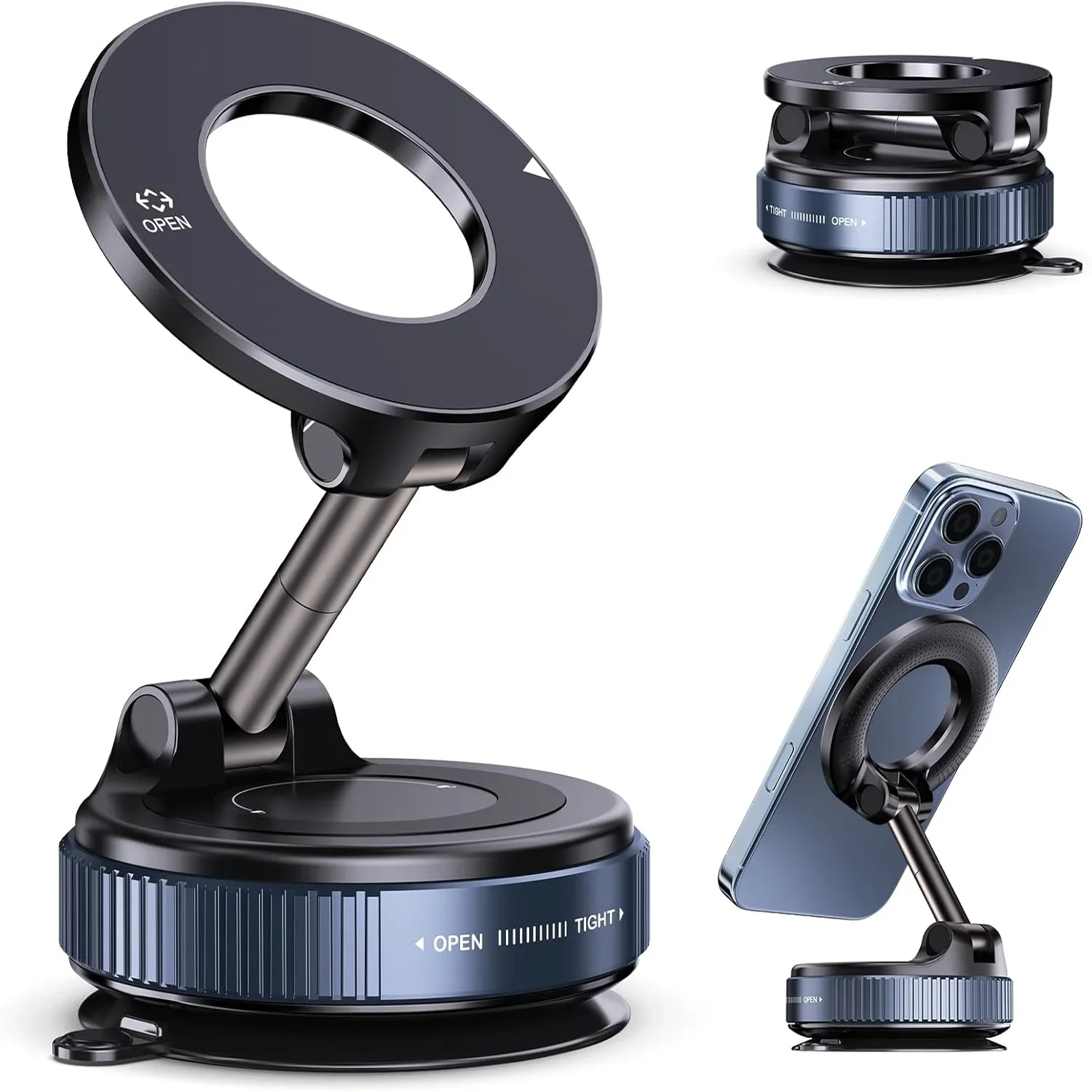 Upgraded 360° Vacuum Magnetic Phone Holder, Magnetic Car Phone Mount, Hands-Free Suction Cup Phone Holder for Car/Gym/Mirror