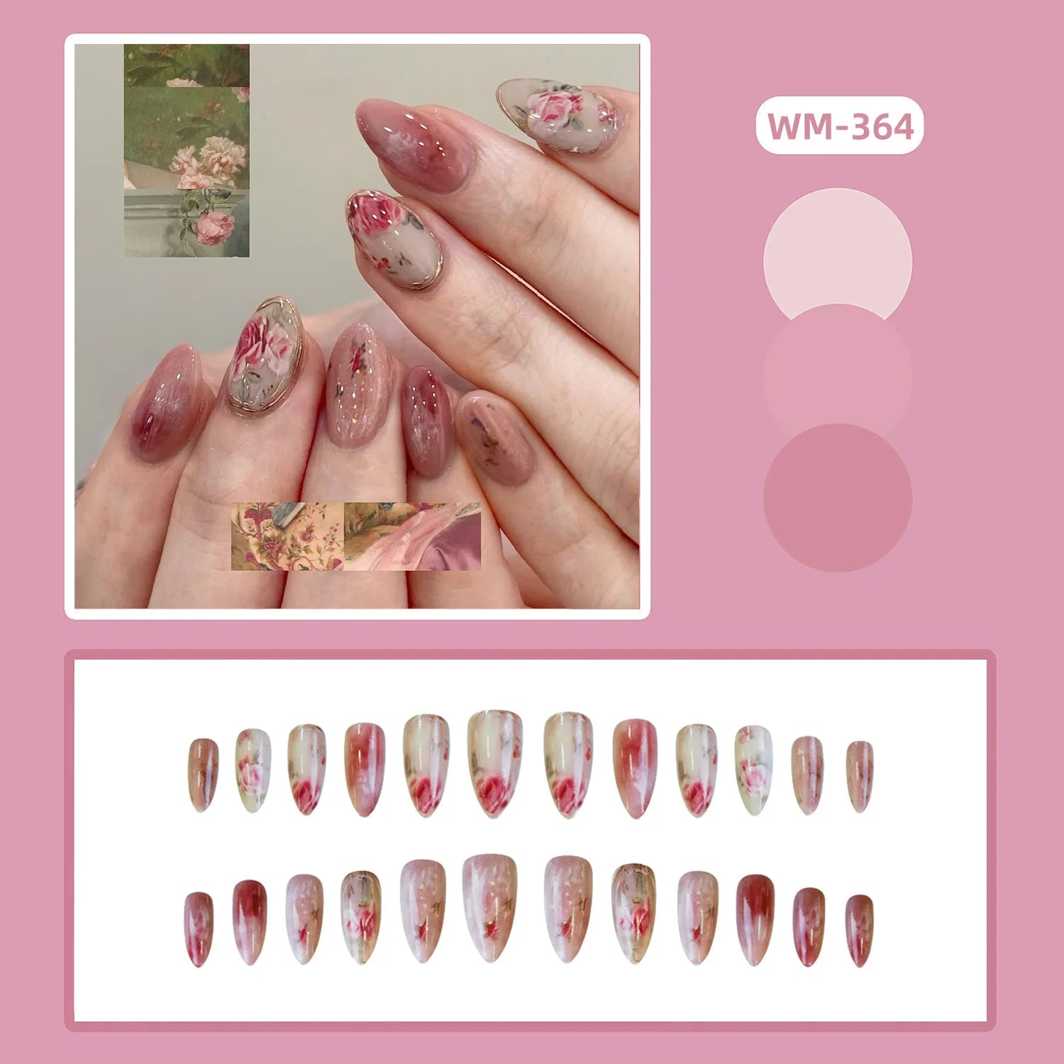 24pcs White Flower Fake Nail Tips Ins Yellow Pink Blush False Nails Wearable Full Cover European Almond Shaped Press on Nails