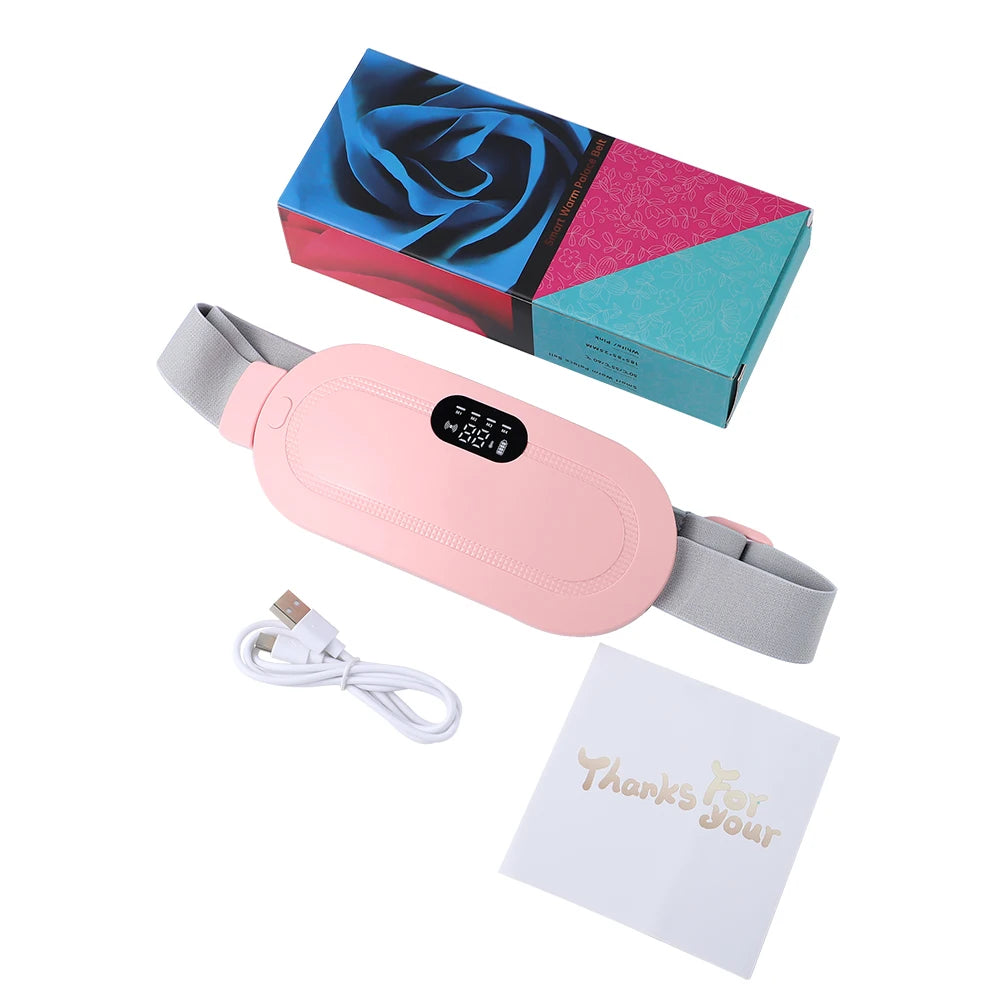 Electric Waist Massage Period Cramp Massager Vibrating Heating Belt for Menstrual Waist Stomach Abdominal Warm Palace Belt