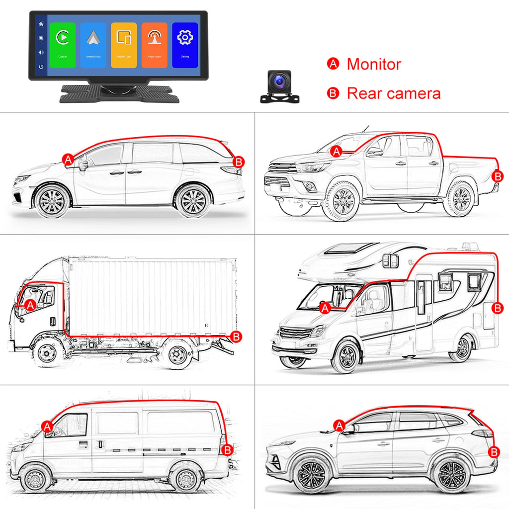 Podofo Wireless Carplay Portable Digital Dashboard Android Auto 10.26 Inch Smart Player With Voice Control 1080P BT TF