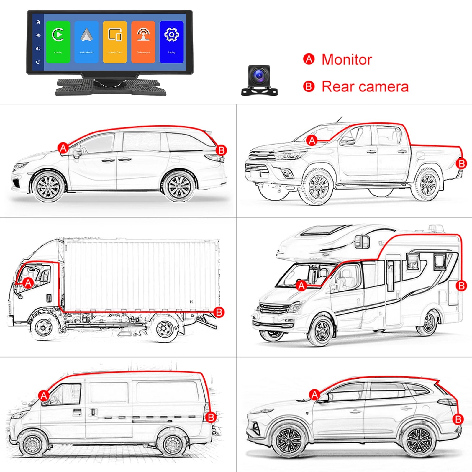 Podofo Wireless Carplay Portable Digital Dashboard Android Auto 10.26 Inch Smart Player With Voice Control 1080P BT TF
