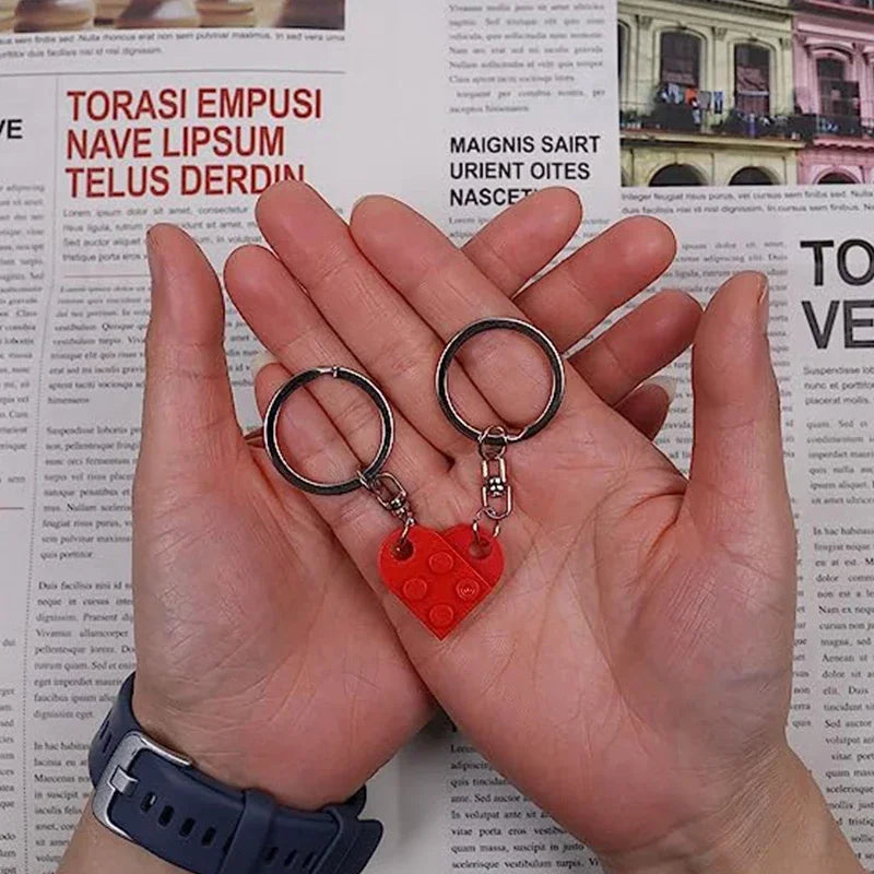 New Brick Keychain for Couples Friendship 2pcs Matching Heart Colorful Keyring Set for Girlfriend Boyfriend Valentine's Day Gift