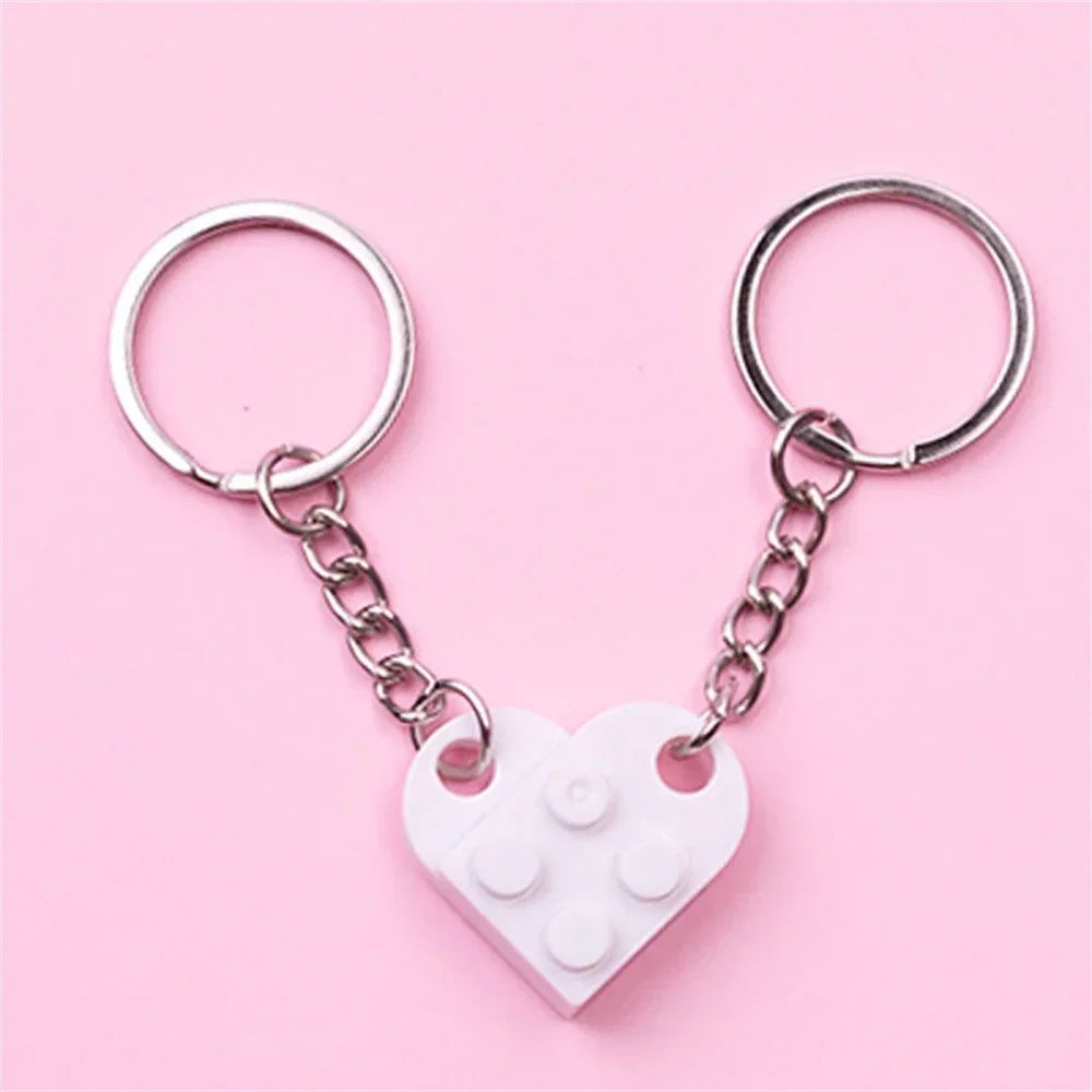 New Brick Keychain for Couples Friendship 2pcs Matching Heart Colorful Keyring Set for Girlfriend Boyfriend Valentine's Day Gift