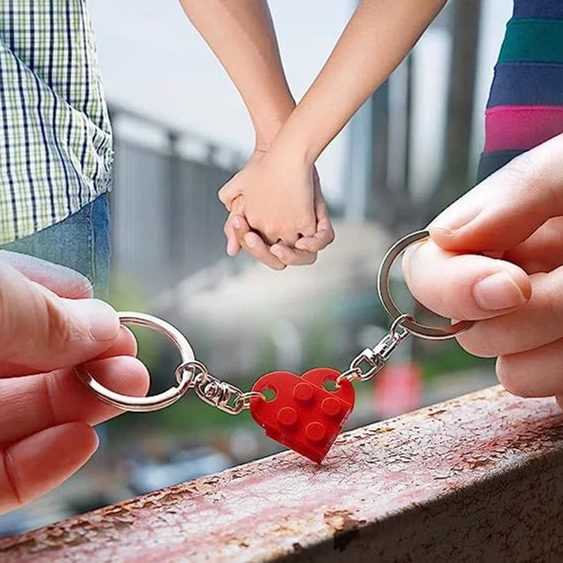 New Brick Keychain for Couples Friendship 2pcs Matching Heart Colorful Keyring Set for Girlfriend Boyfriend Valentine's Day Gift